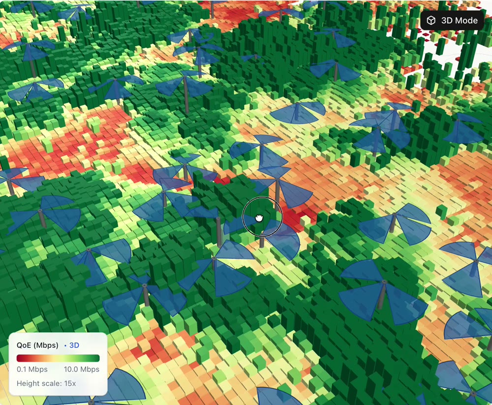 3D Digital Twin of the network area, rendered as a signal heatmap for simulation